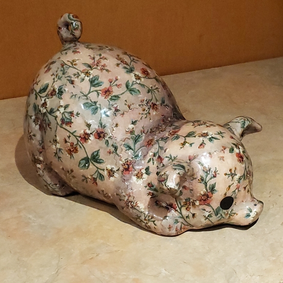 Vintage ceramic decoupage pig - Picture 2 of 5